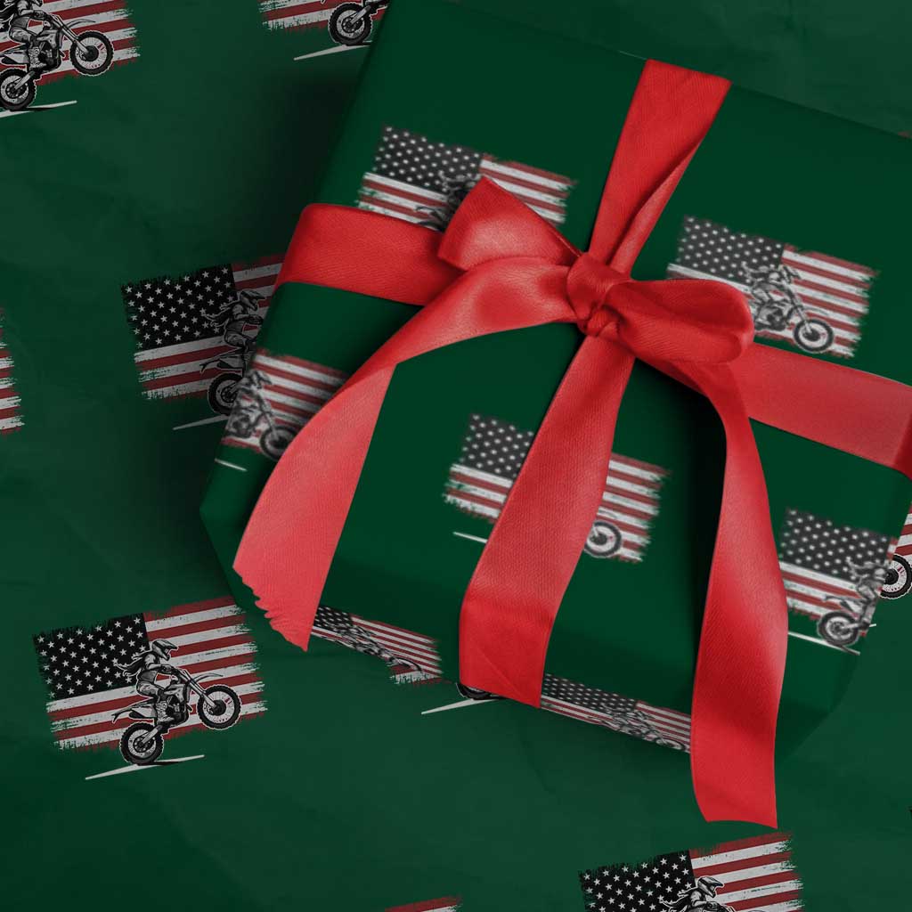 Dirt Bike Woman Rider Wrapping Paper Roll American Flag Motocross Biker TS11 Green Print Your Wear