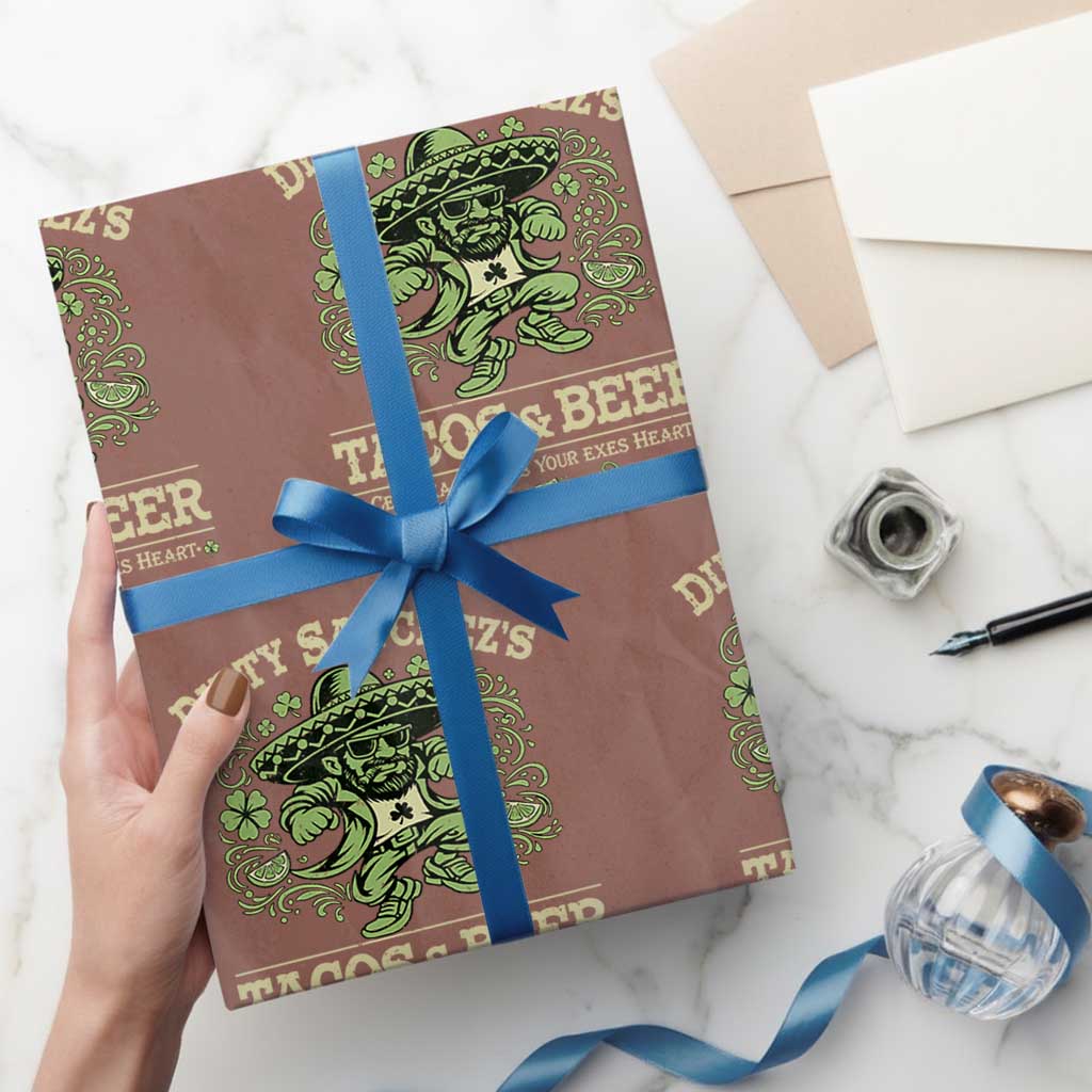 Dirty Sanchezs Tacos and Beer Funny Fiesta Wrapping Paper Roll Cerveza Cold as Your Exes Heart Mexican Party Humor TS02 Mocha Print Your Wear