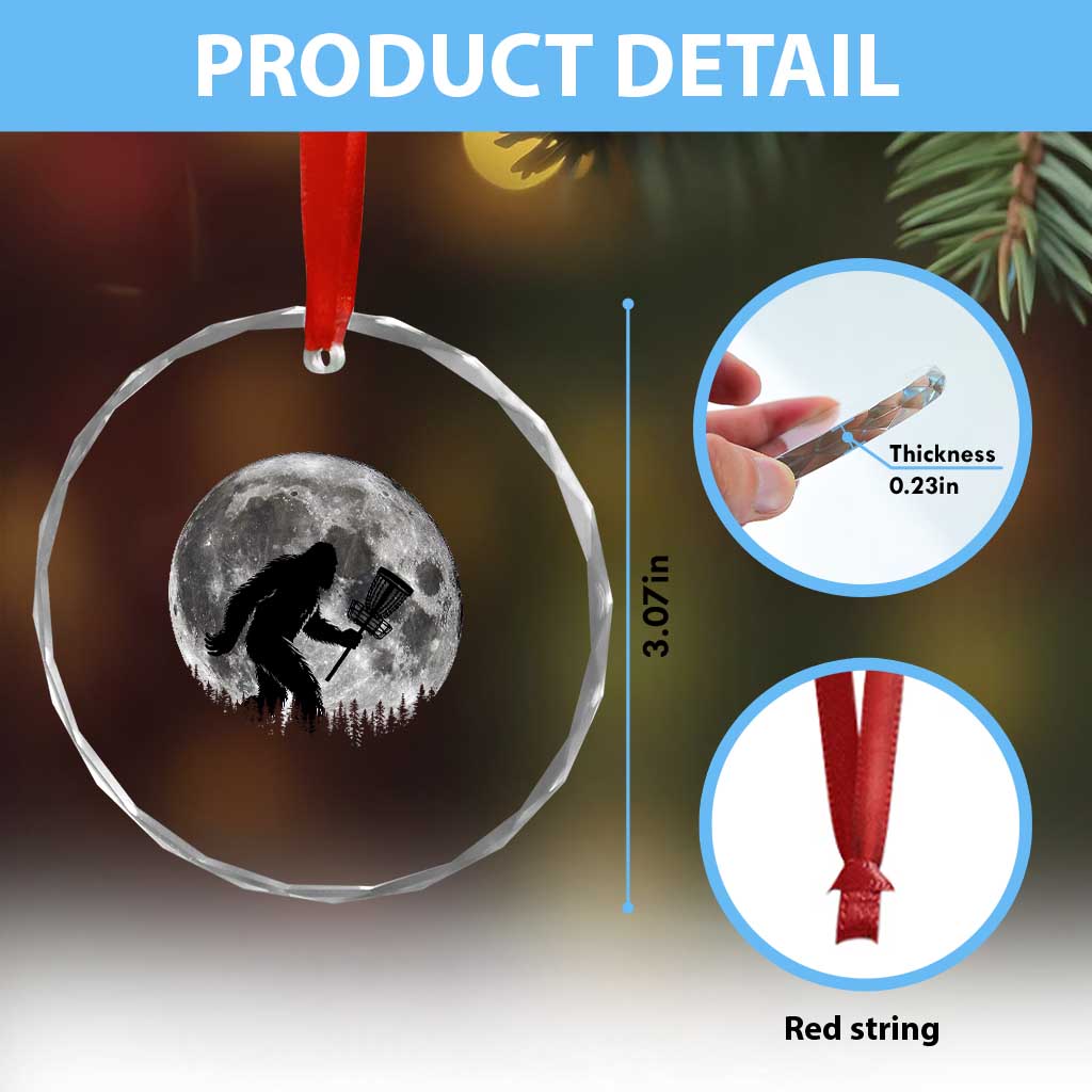Disc Golf Bigfoot Crystal Glass Ornament Funny Cool Full Moon & Trees Sasquatch TS10 Print Your Wear