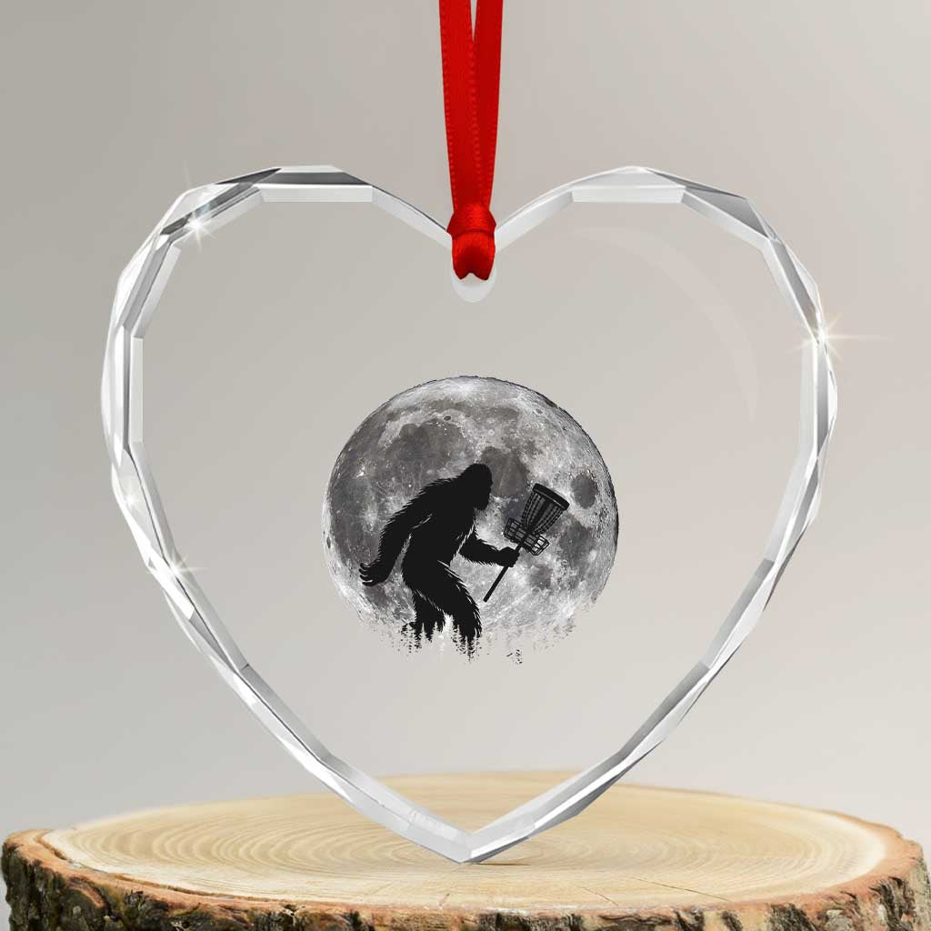 Disc Golf Bigfoot Heart Crystal Glass Ornament Funny Cool Full Moon & Trees Sasquatch TS10 Transparent Glass 3'' Heart Print Your Wear