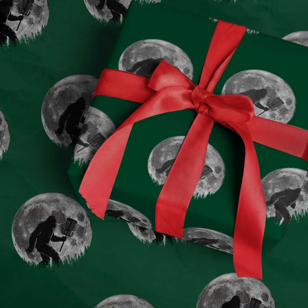 Disc Golf Bigfoot Wrapping Paper Roll Funny Cool Full Moon & Trees Sasquatch TS10 Green Print Your Wear