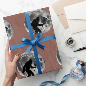Disc Golf Bigfoot Wrapping Paper Roll Funny Cool Full Moon & Trees Sasquatch TS10 Mocha Print Your Wear