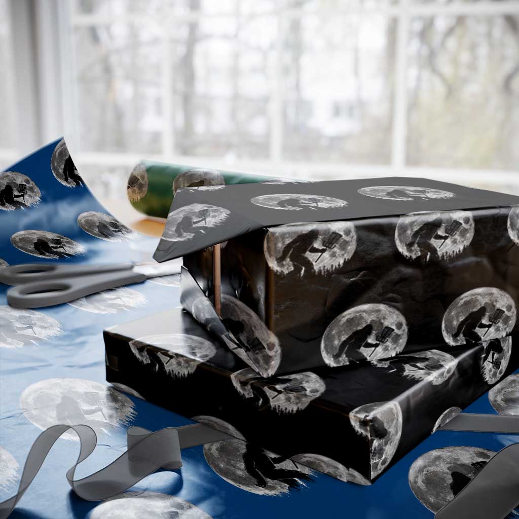 Disc Golf Bigfoot Wrapping Paper Roll Funny Cool Full Moon & Trees Sasquatch TS10 Black Print Your Wear
