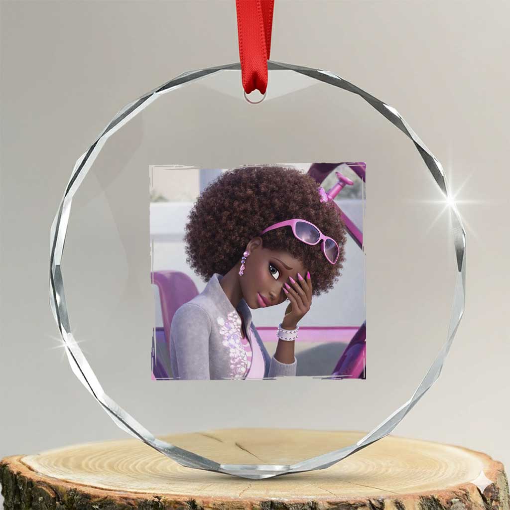 Disgusted Black Doll Meme Crystal Glass Ornament Funny Sassy Reaction Afro Girl With Attitude TS10 Transparent Glass 3'' Circle Print Your Wear