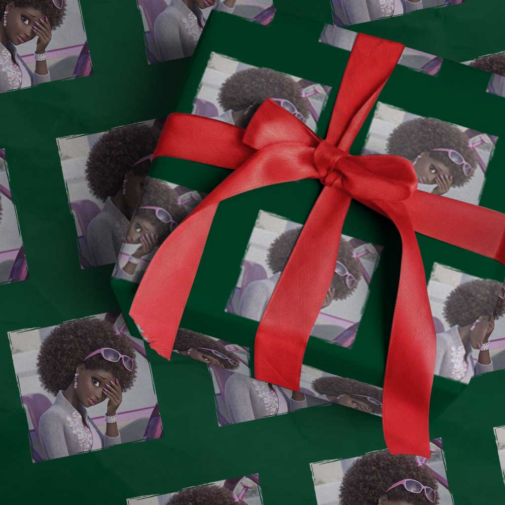 Disgusted Black Doll Meme Wrapping Paper Roll Funny Sassy Reaction Afro Girl With Attitude TS10 Green Print Your Wear