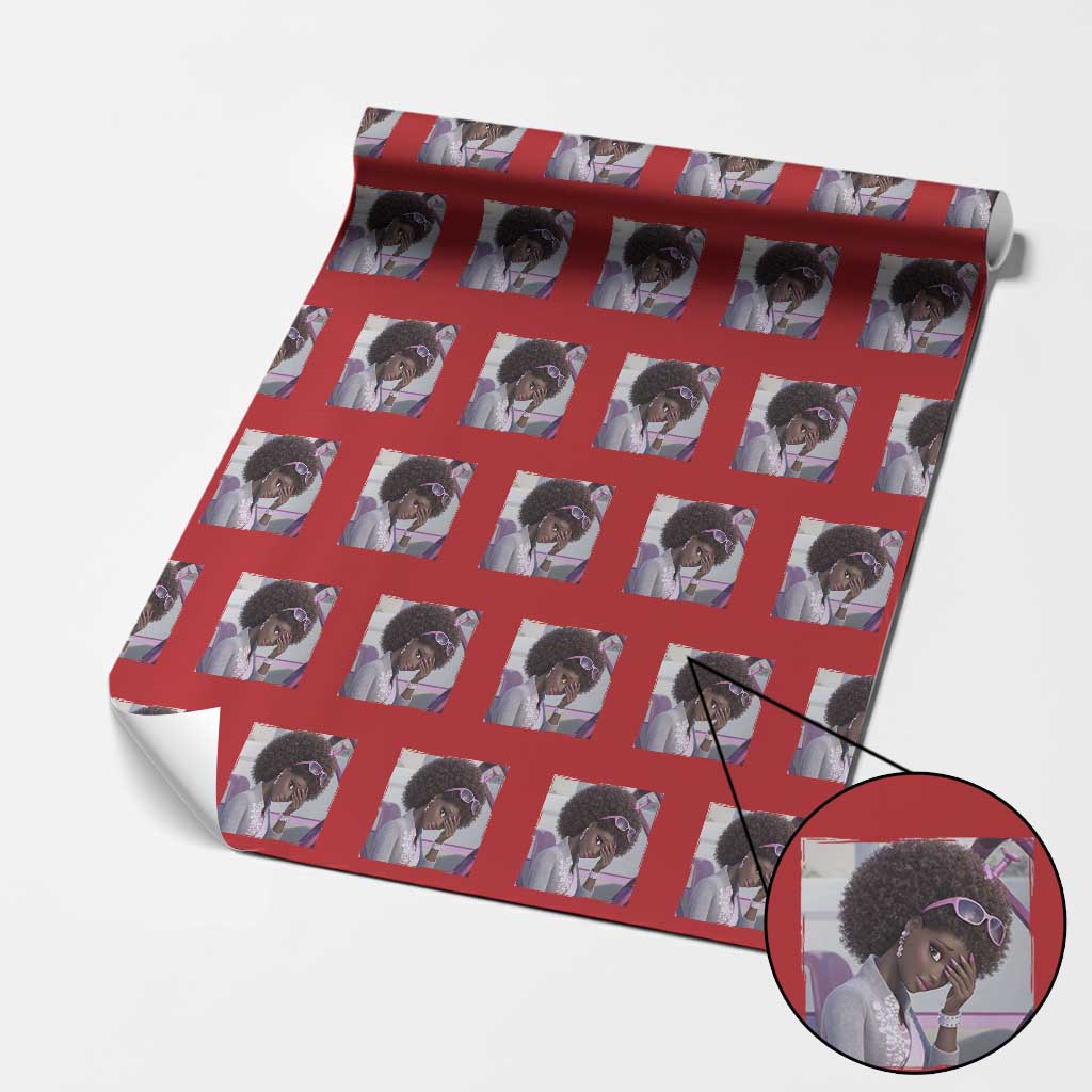 Disgusted Black Doll Meme Wrapping Paper Roll Funny Sassy Reaction Afro Girl With Attitude TS10 Red Print Your Wear