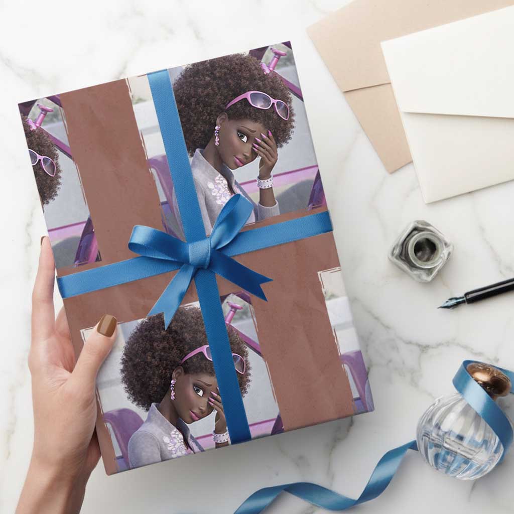 Disgusted Black Doll Meme Wrapping Paper Roll Funny Sassy Reaction Afro Girl With Attitude TS10 Mocha Print Your Wear