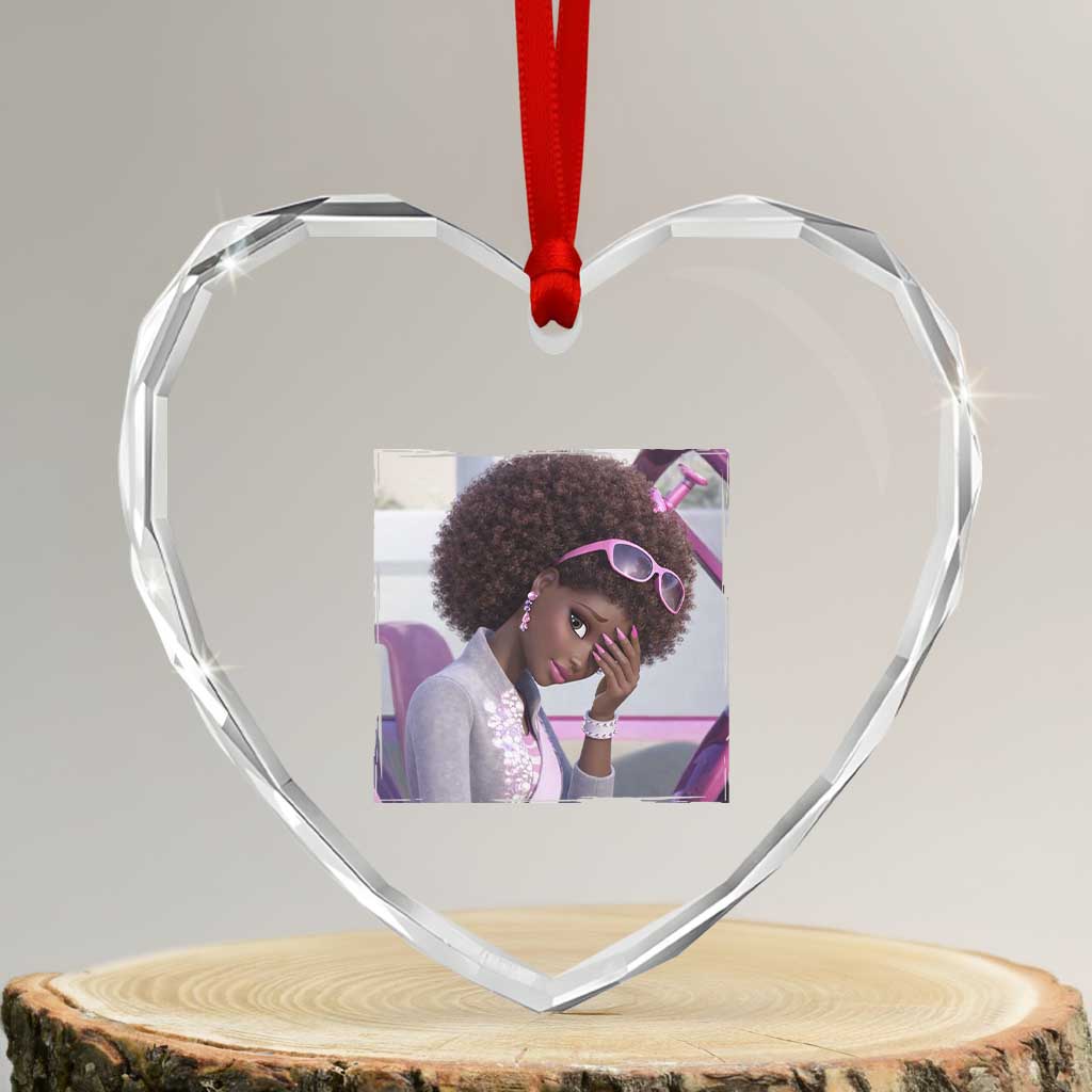 Disgusted Black Doll Meme Heart Crystal Glass Ornament Funny Sassy Reaction Afro Girl With Attitude TS10 Transparent Glass 3'' Heart Print Your Wear