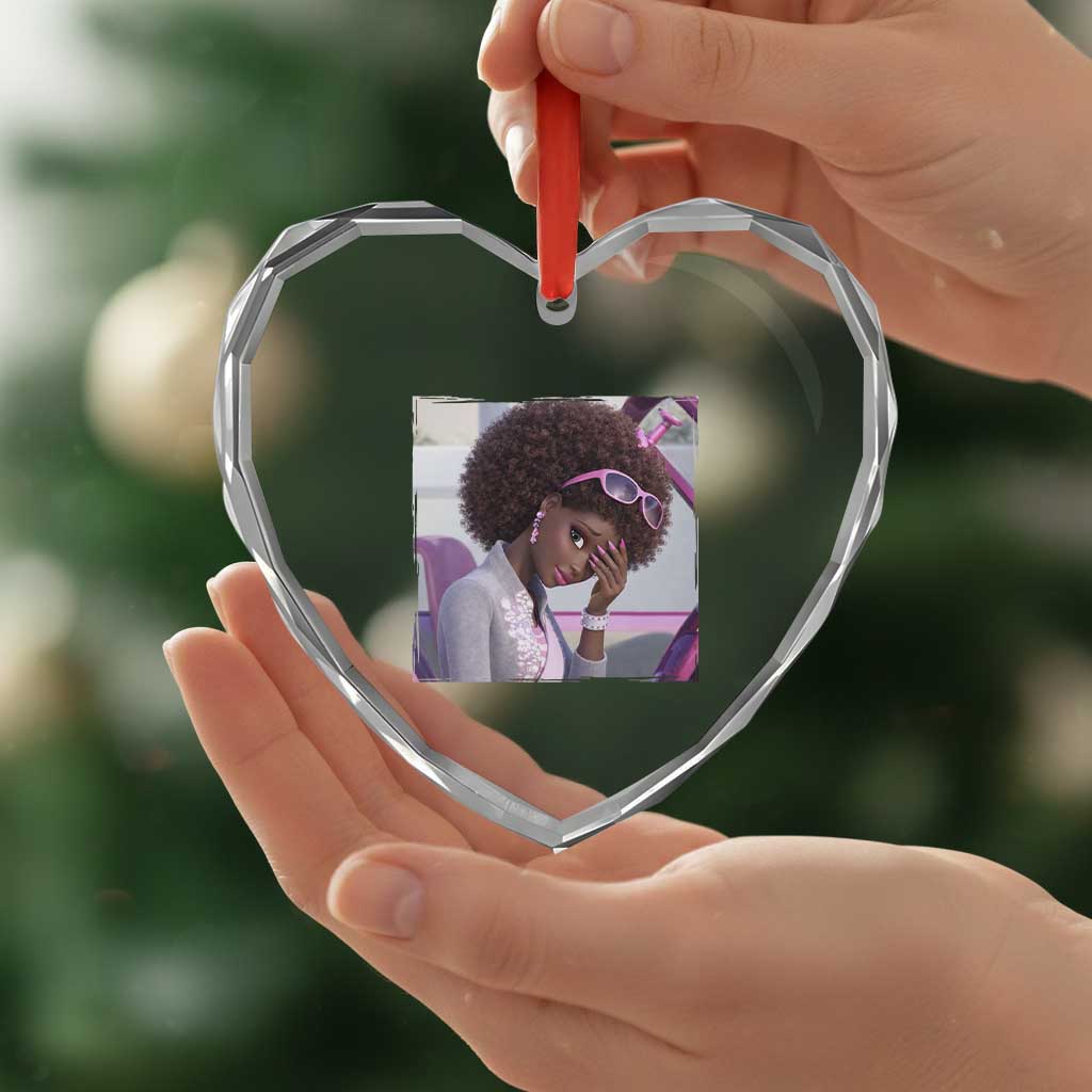 Disgusted Black Doll Meme Heart Crystal Glass Ornament Funny Sassy Reaction Afro Girl With Attitude TS10 Print Your Wear