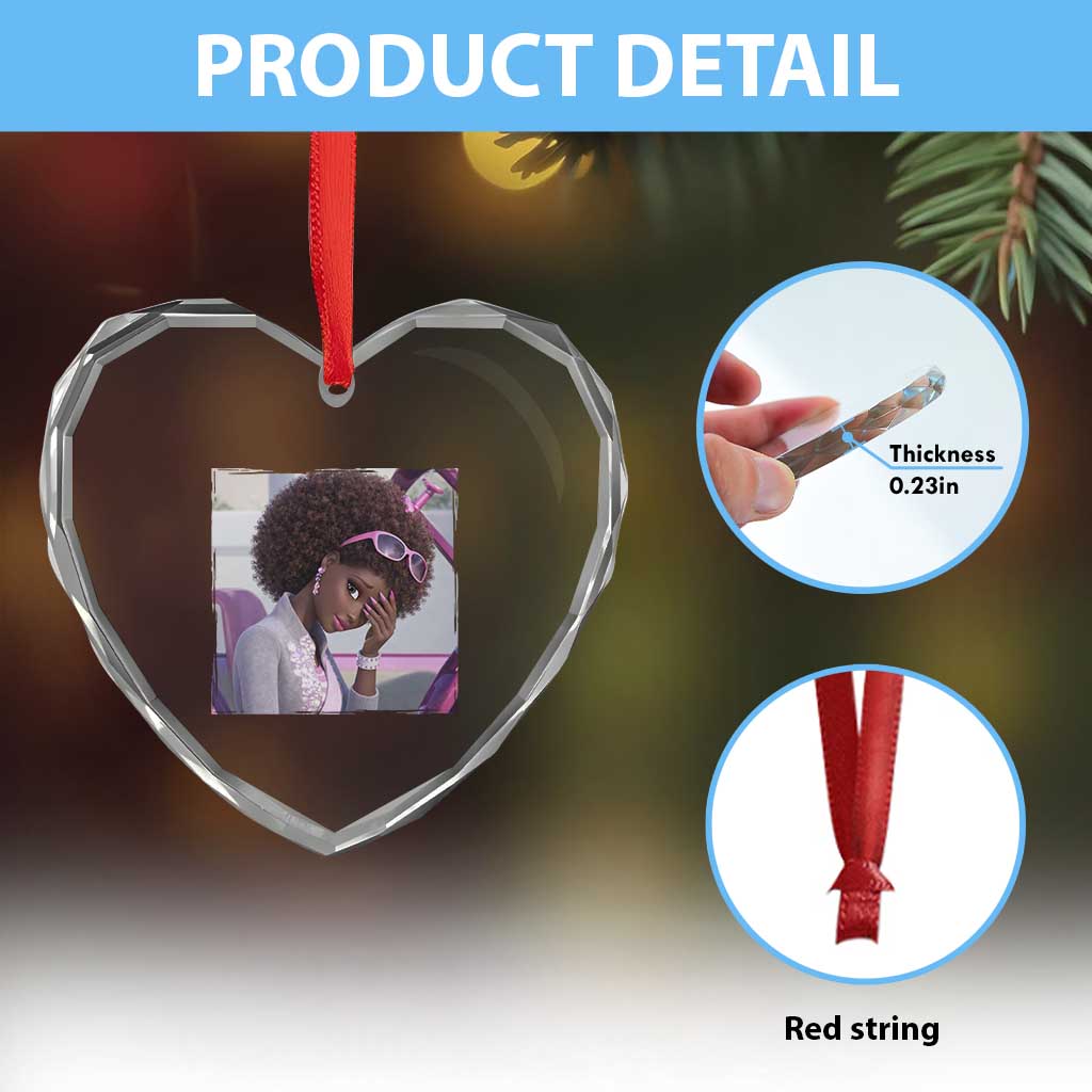 Disgusted Black Doll Meme Heart Crystal Glass Ornament Funny Sassy Reaction Afro Girl With Attitude TS10 Print Your Wear