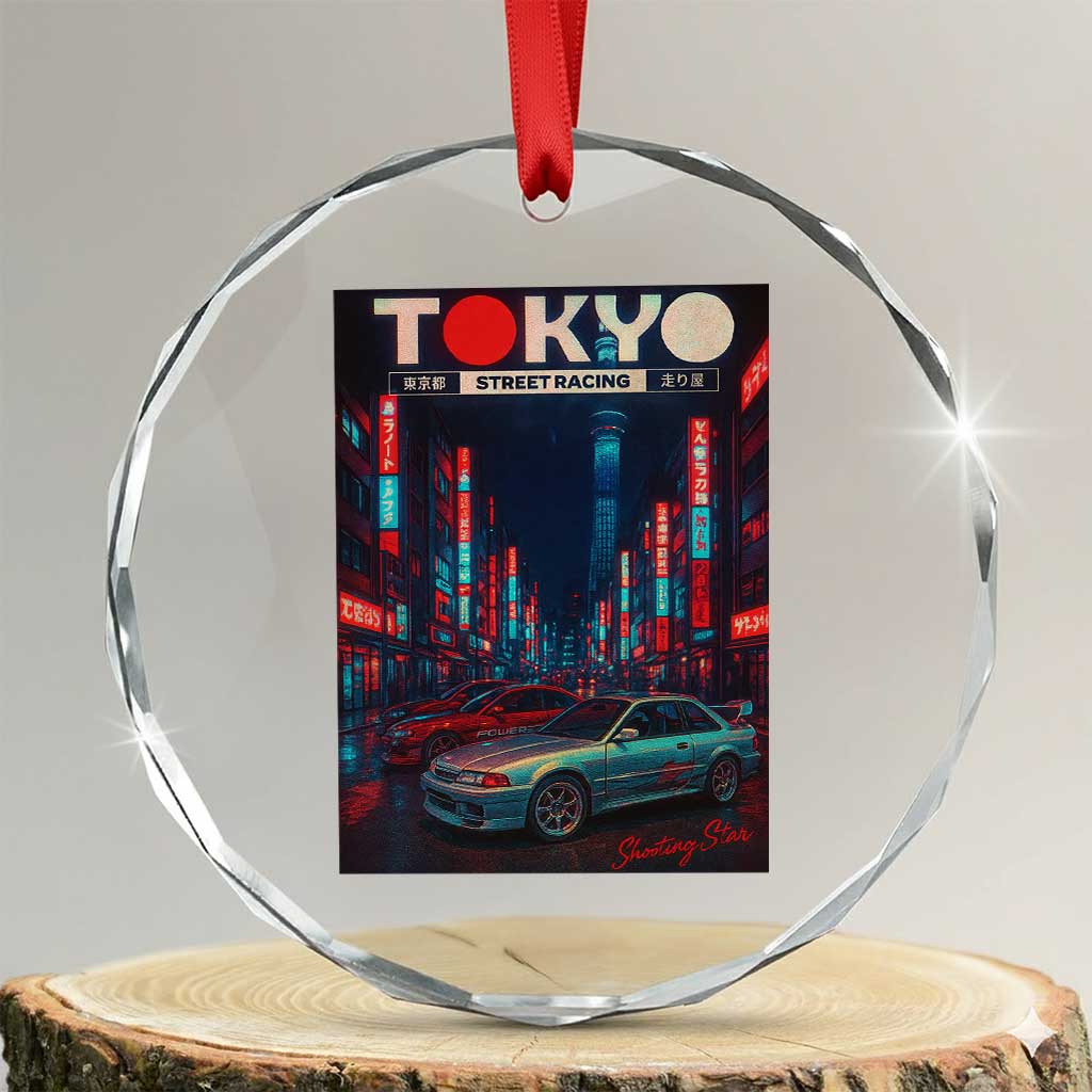 Distress JDM Tokyo Japan Drift Race Car Crystal Glass Ornament Retro Vintage Japanese Graphic TS10 Transparent Glass 3'' Circle Print Your Wear