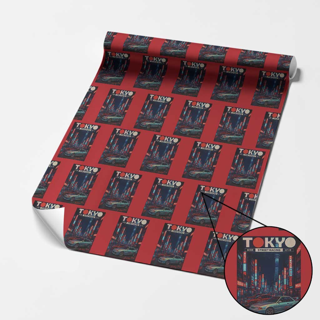 Distress JDM Tokyo Japan Drift Race Car Wrapping Paper Roll Retro Vintage Japanese Graphic TS10 Red Print Your Wear
