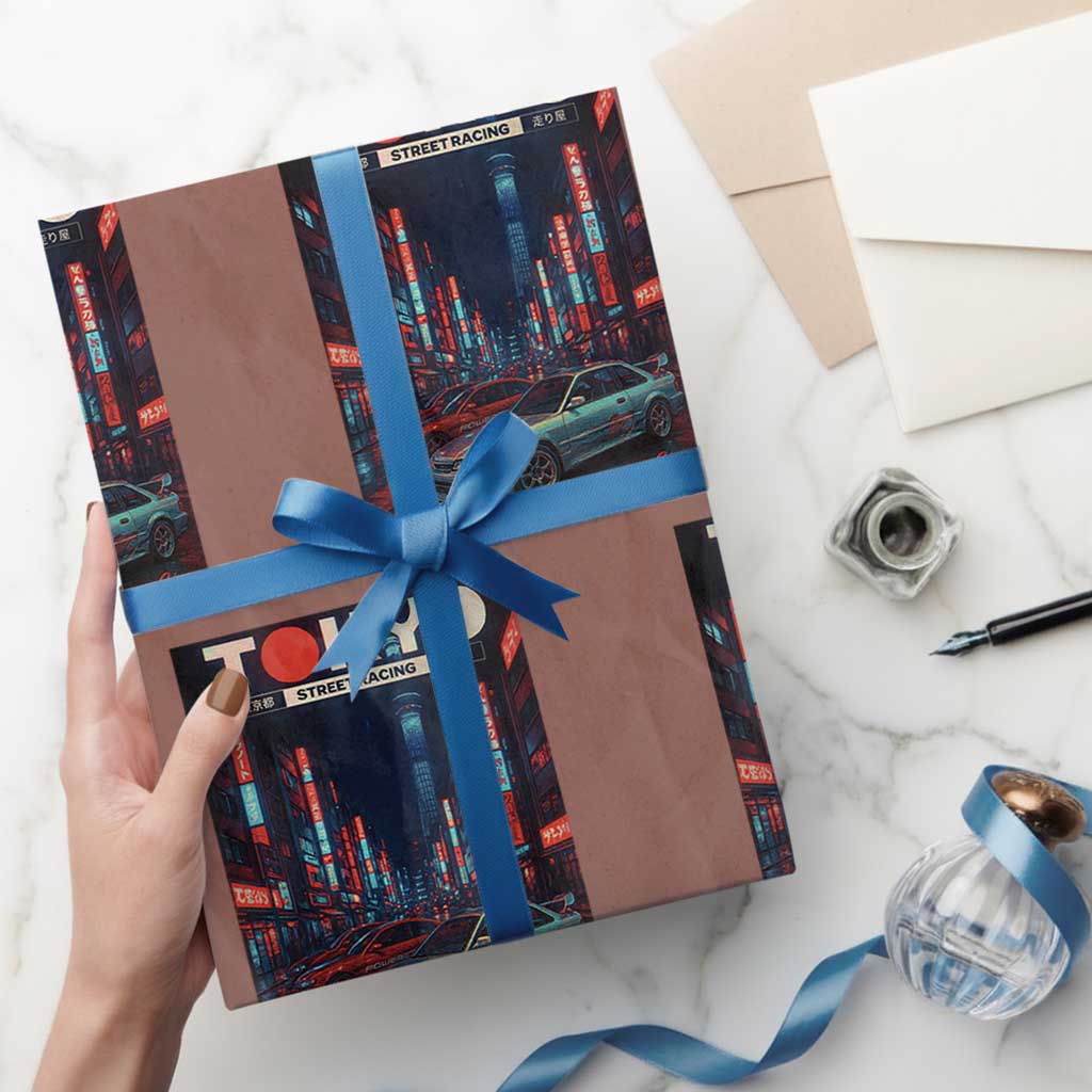 Distress JDM Tokyo Japan Drift Race Car Wrapping Paper Roll Retro Vintage Japanese Graphic TS10 Mocha Print Your Wear