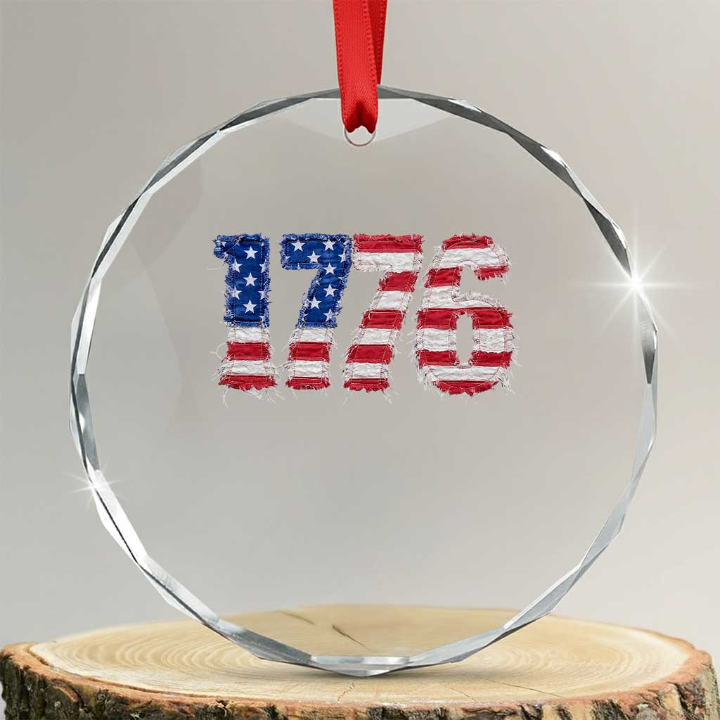 Distressed Faux Patchwork 1776 USA Flag Crystal Glass Ornament Vintage Effect Printing Patriotic Graphic 4th Of July Independence Day TS10 Transparent Glass 3'' Circle Print Your Wear