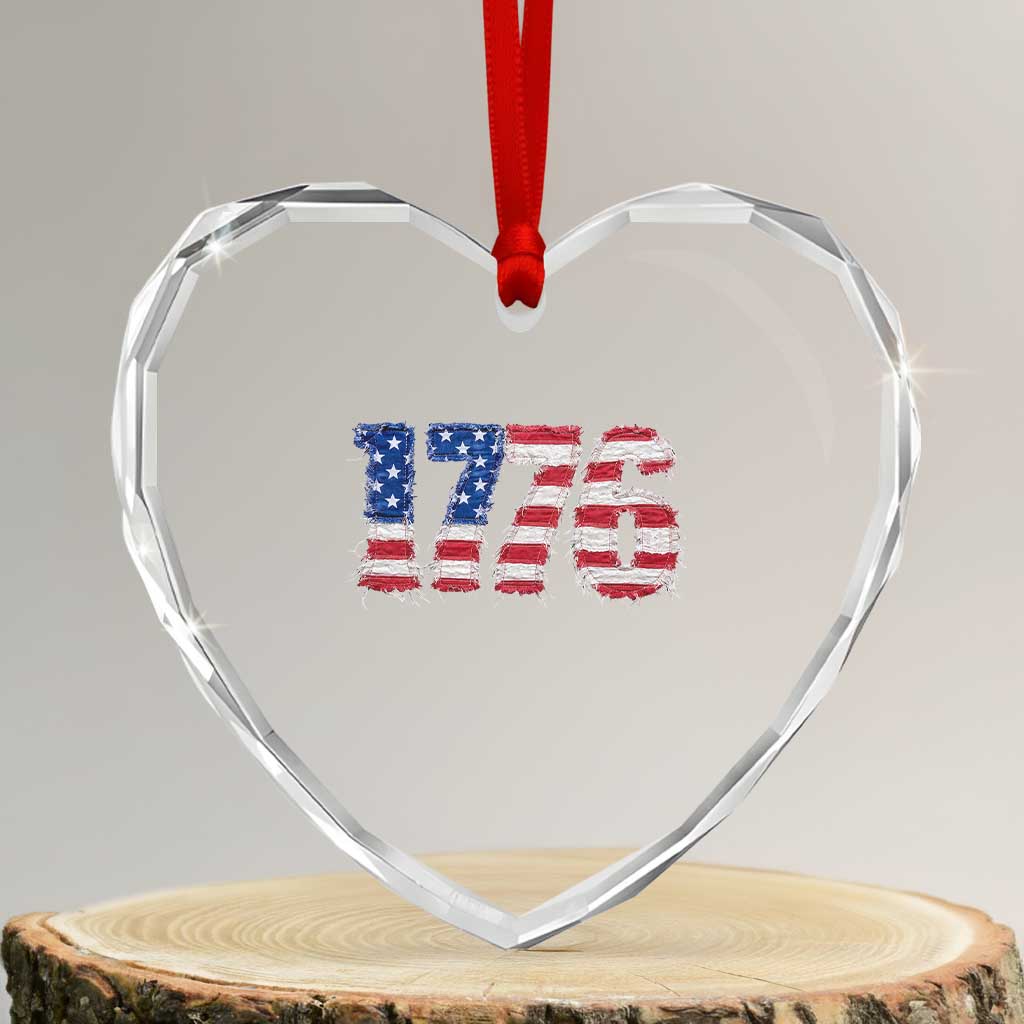 Distressed Faux Patchwork 1776 USA Flag Heart Crystal Glass Ornament Vintage Effect Printing Patriotic Graphic 4th Of July Independence Day TS10 Transparent Glass 3'' Heart Print Your Wear