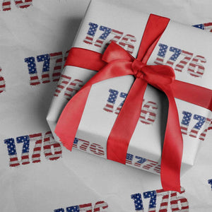 Distressed Faux Patchwork 1776 USA Flag Wrapping Paper Roll Vintage Effect Printing Patriotic Graphic 4th Of July Independence Day