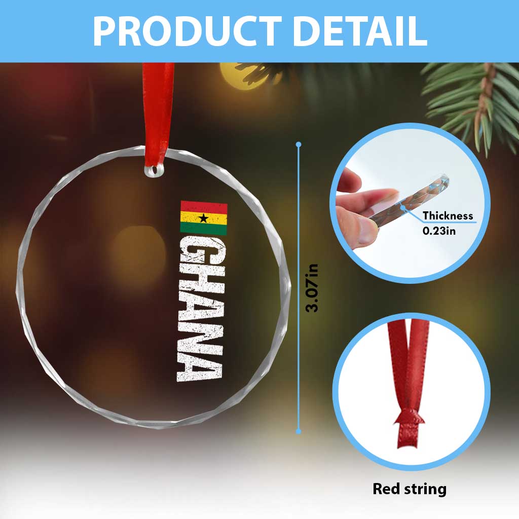 Distressed Ghana Flag Crystal Glass Ornament Vintage Ghanese Flag Africa Ghanaian Heritage TS10 Print Your Wear