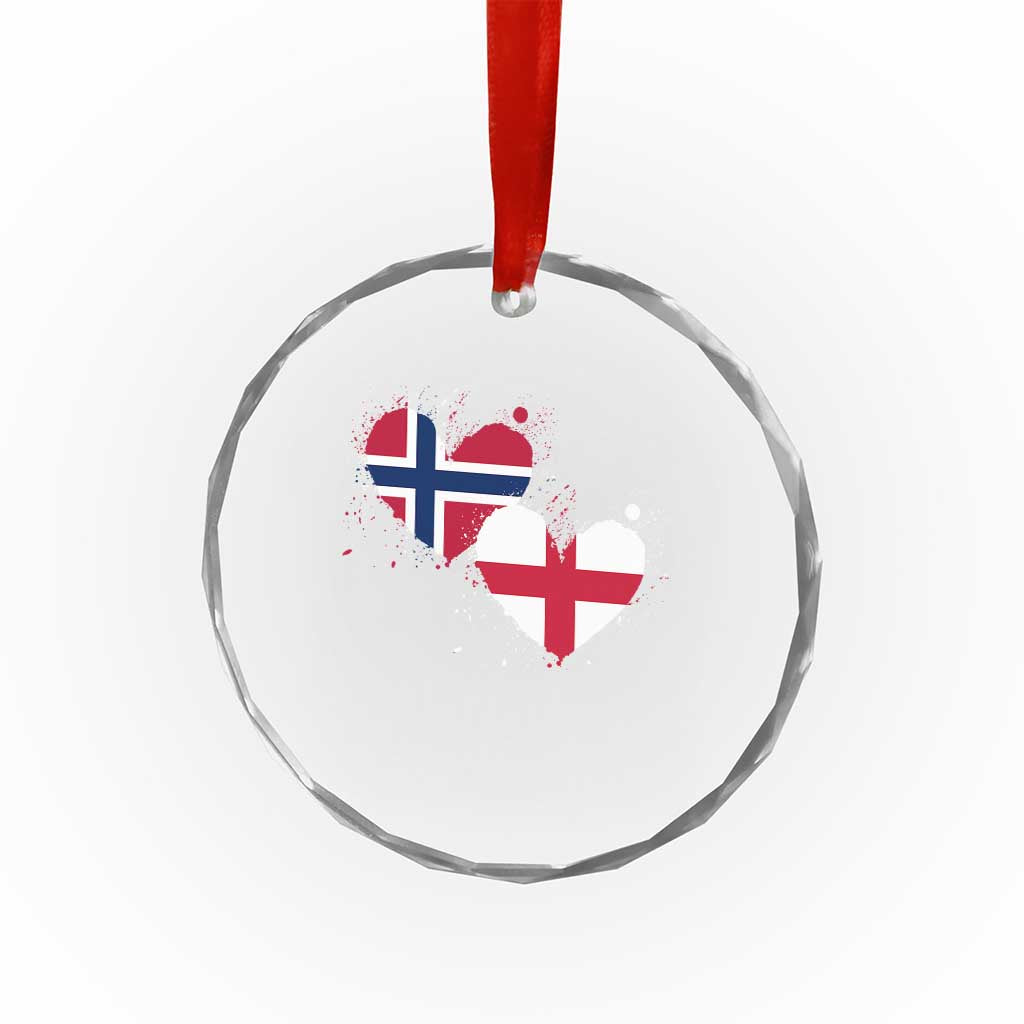 Distressed Norway and England Crossed Flags Dual Heart Graphic Crystal Glass Ornament Love Half Norwegian Half English Pride TS02 Print Your Wear