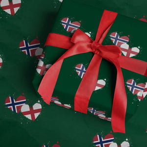 Distressed Norway and England Crossed Flags Dual Heart Graphic Wrapping Paper Roll Love Half Norwegian Half English Pride TS02 Green Print Your Wear