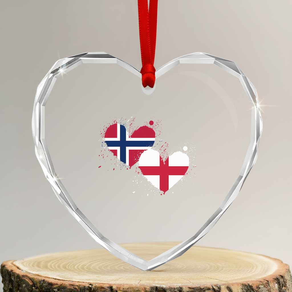 Distressed Norway and England Crossed Flags Dual Heart Graphic Heart Crystal Glass Ornament Love Half Norwegian Half English Pride TS02 Transparent Glass 3'' Heart Print Your Wear