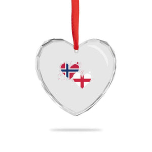 Distressed Norway and England Crossed Flags Dual Heart Graphic Heart Crystal Glass Ornament Love Half Norwegian Half English Pride TS02 Print Your Wear