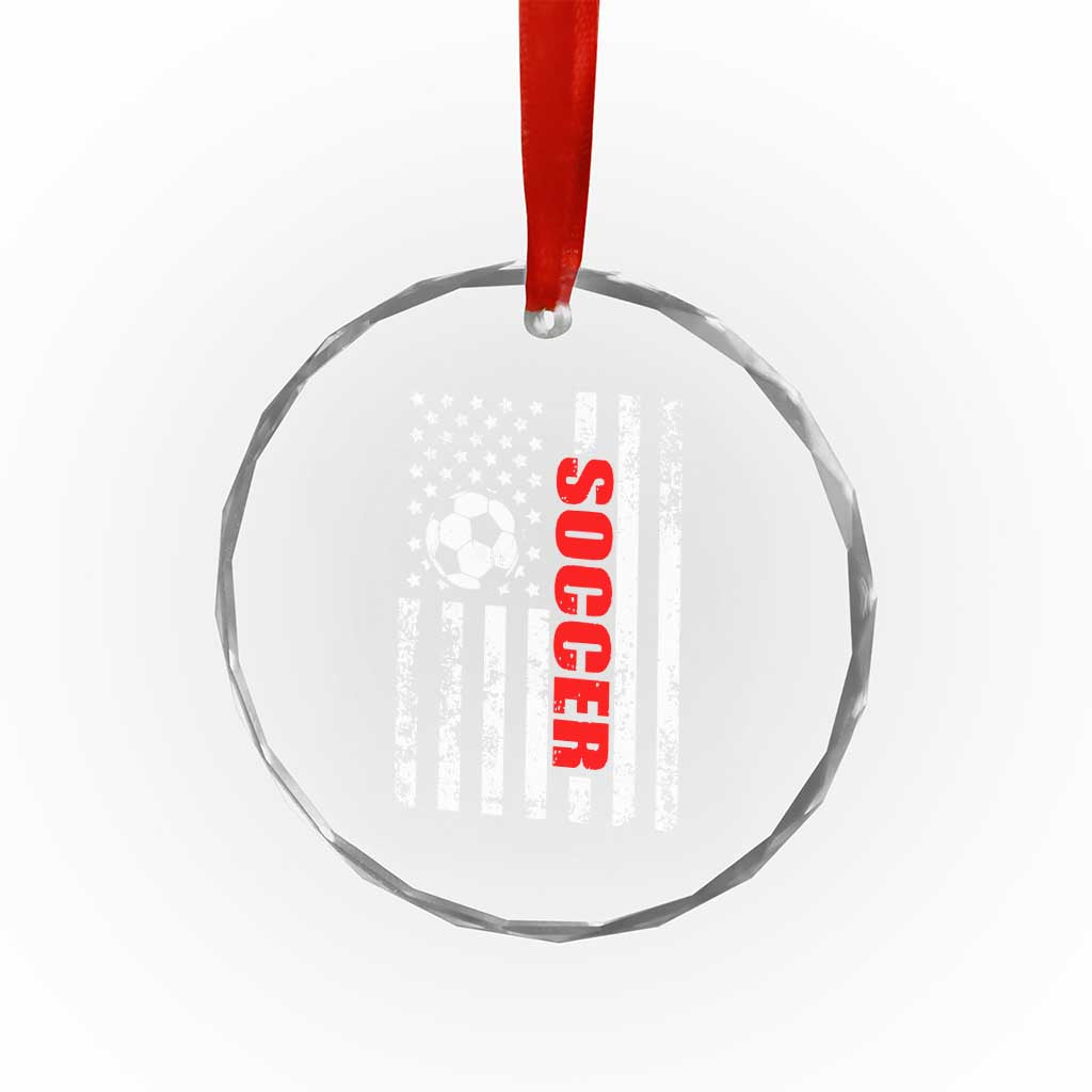 Distressed USA Flag Soccer Player Crystal Glass Ornament Patriotic American Football Lover