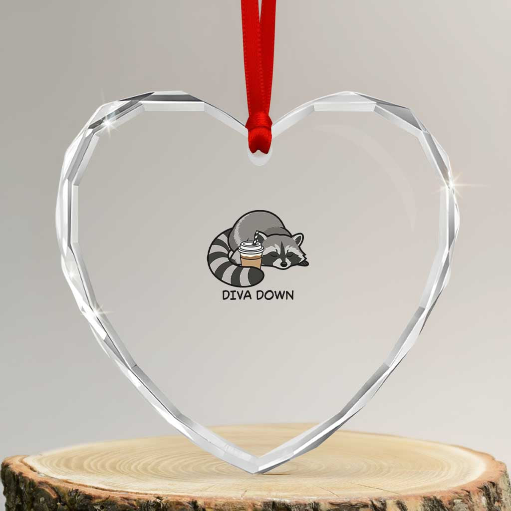 Diva Down Heart Crystal Glass Ornament Funny Raccoon Relaxed TS14 Transparent Glass 3'' Heart Print Your Wear