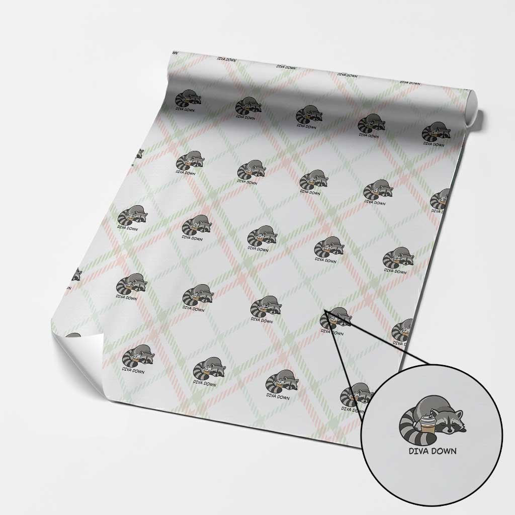 Diva Down Wrapping Paper Roll Funny Raccoon Relaxed TS14 Christmas Plaid Print Your Wear