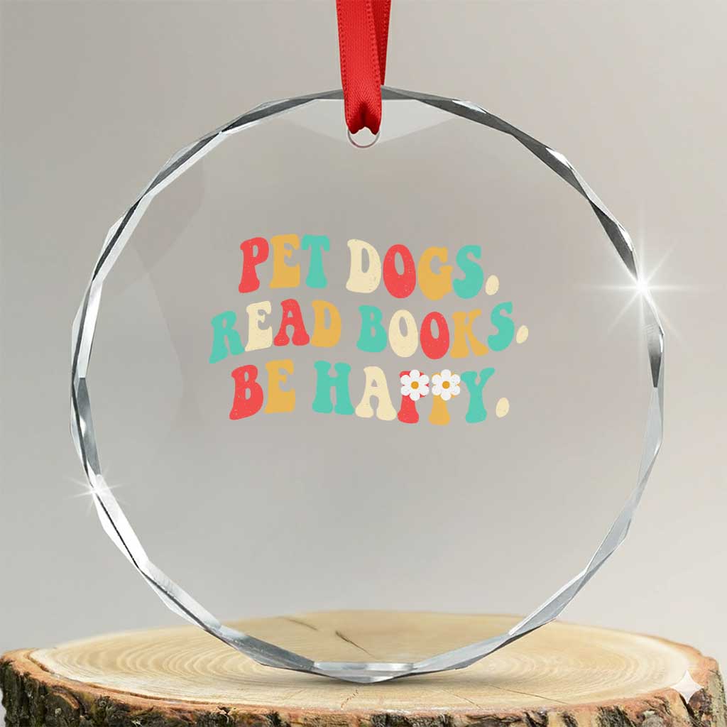 Dog Book Lover Crystal Glass Ornament Retro Groovy Flower Bookish Dog Mom Gift TS10 Transparent Glass 3'' Circle Print Your Wear