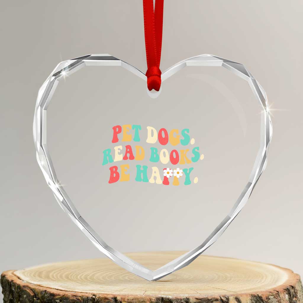 Dog Book Lover Heart Crystal Glass Ornament Retro Groovy Flower Bookish Dog Mom Gift TS10 Transparent Glass 3'' Heart Print Your Wear