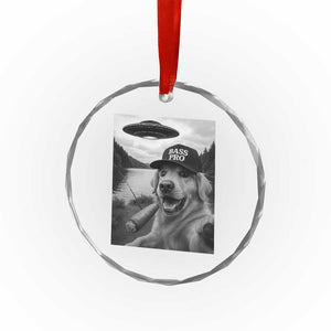 Dog Selfie With Alien UFO Crystal Glass Ornament Funny Fishing Golden Retriever Smoking Dog Lover TS10 Print Your Wear