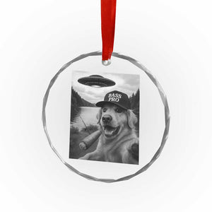 Dog Selfie With Alien UFO Crystal Glass Ornament Funny Fishing Golden Retriever Smoking Dog Lover TS10 Print Your Wear