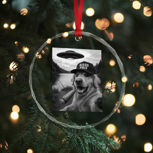 Dog Selfie With Alien UFO Crystal Glass Ornament Funny Fishing Golden Retriever Smoking Dog Lover TS10 Print Your Wear