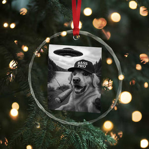 Dog Selfie With Alien UFO Crystal Glass Ornament Funny Fishing Golden Retriever Smoking Dog Lover TS10 Print Your Wear