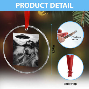 Dog Selfie With Alien UFO Crystal Glass Ornament Funny Fishing Golden Retriever Smoking Dog Lover TS10 Print Your Wear