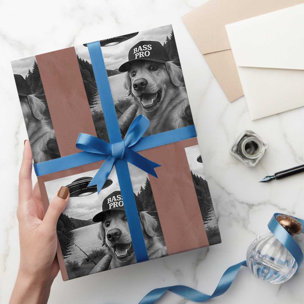 Dog Selfie With Alien UFO Wrapping Paper Roll Funny Fishing Golden Retriever Smoking Dog Lover TS10 Mocha Print Your Wear
