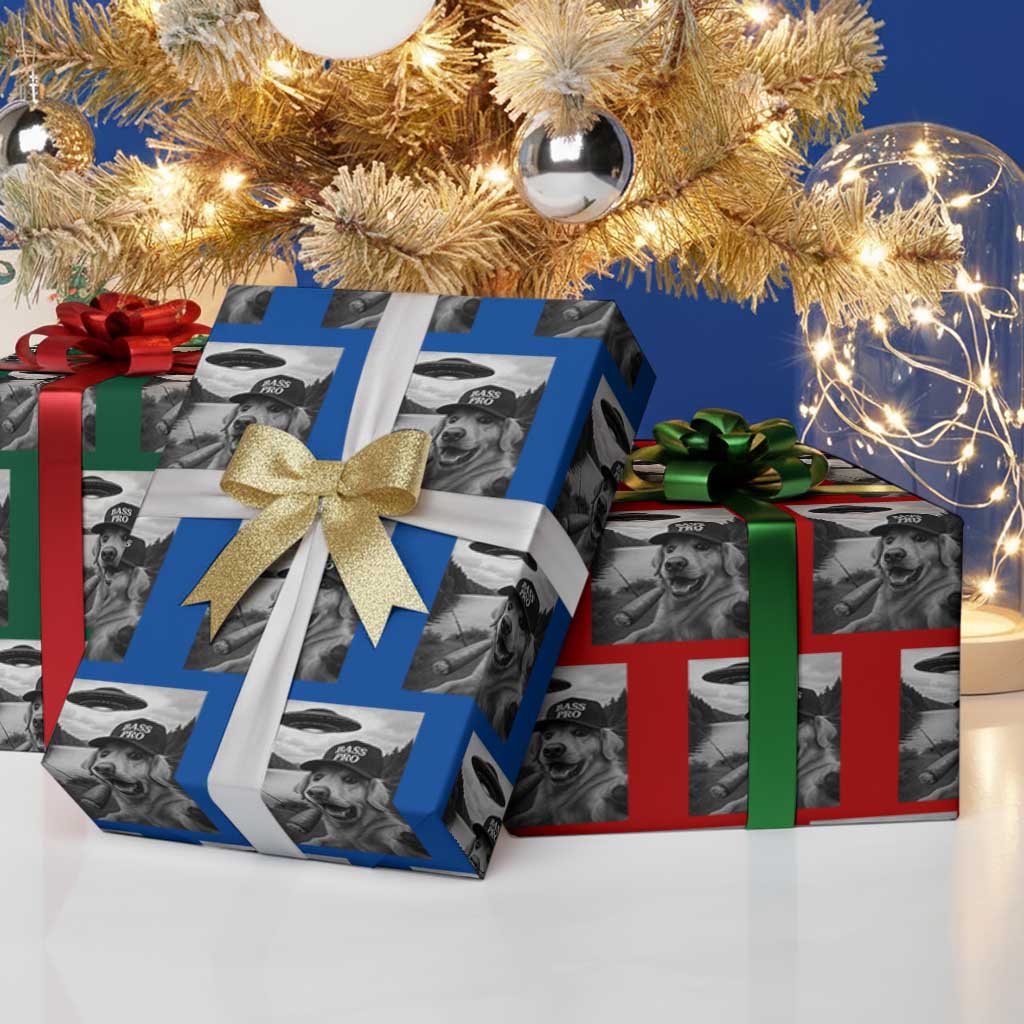 Dog Selfie With Alien UFO Wrapping Paper Roll Funny Fishing Golden Retriever Smoking Dog Lover TS10 Print Your Wear