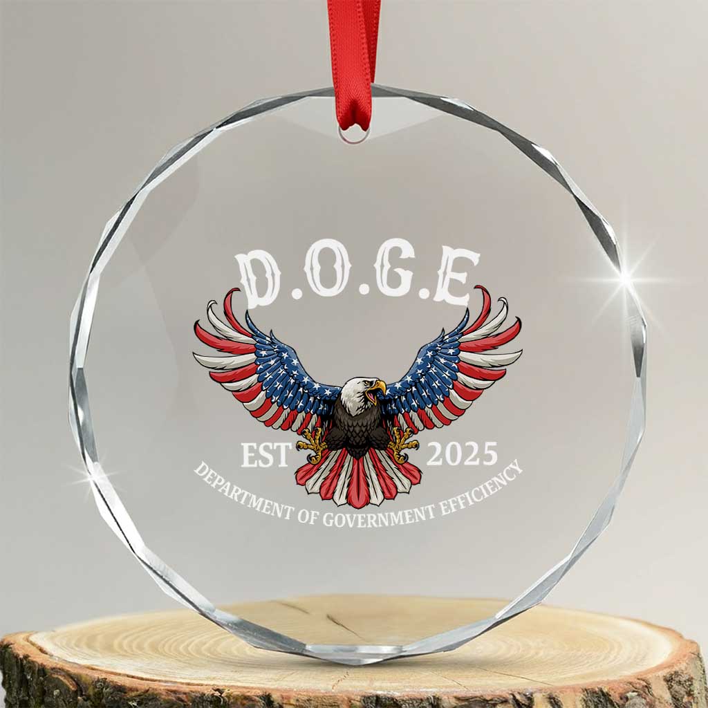 DOGE Department Of Government Efficiency Crystal Glass Ornament Est 2025 American Eagle TS02 Transparent Glass 3'' Circle Print Your Wear