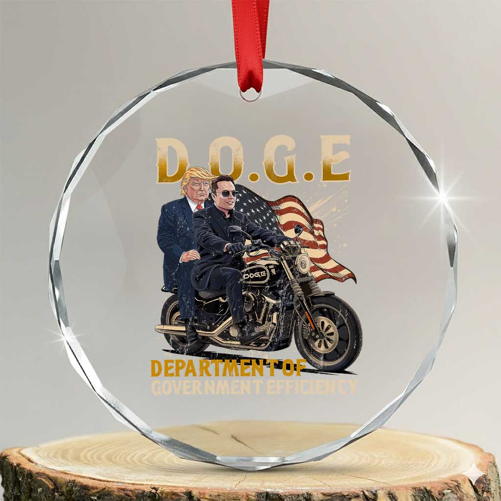 DOGE Department of Government Efficiency Crystal Glass Ornament Funny Trump Musk Cool Motorbike TS10 Transparent Glass 3'' Circle Print Your Wear