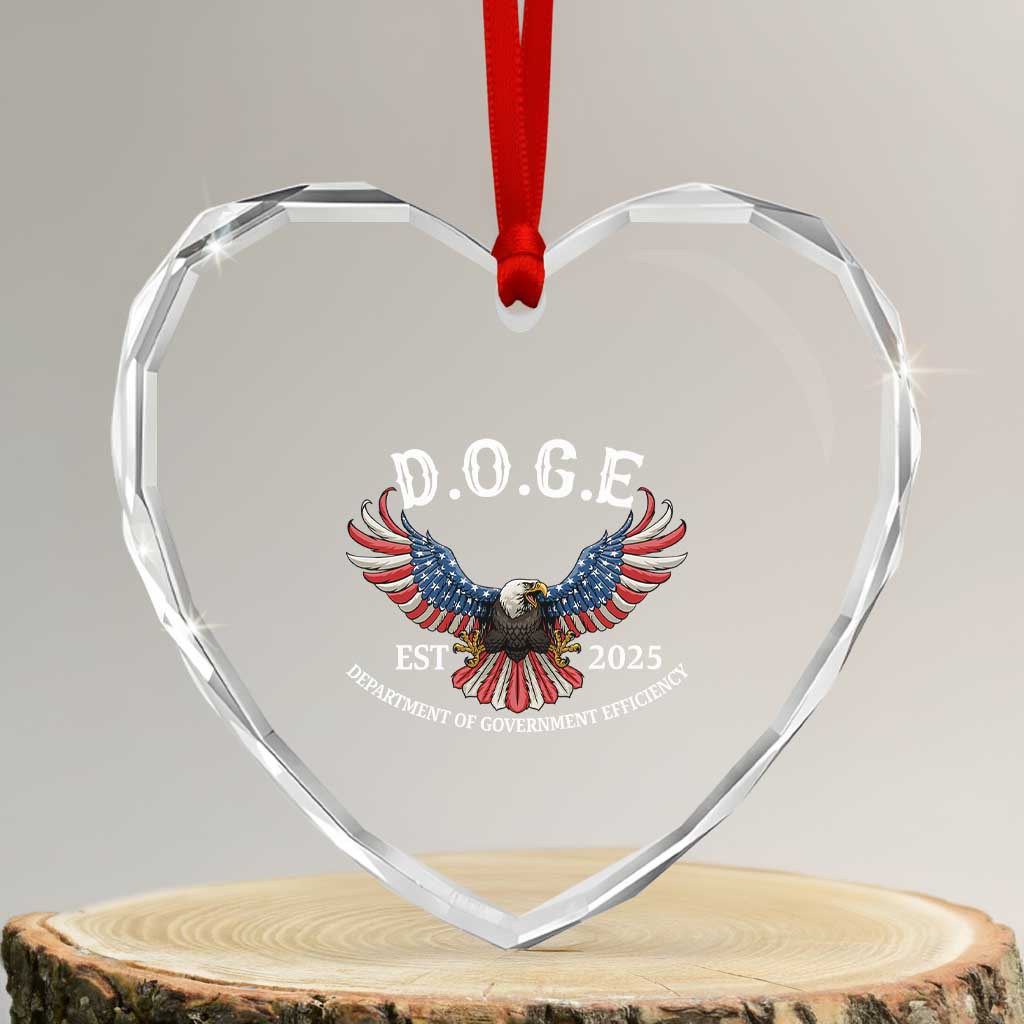 DOGE Department Of Government Efficiency Heart Crystal Glass Ornament Est 2025 American Eagle TS02 Transparent Glass 3'' Heart Print Your Wear