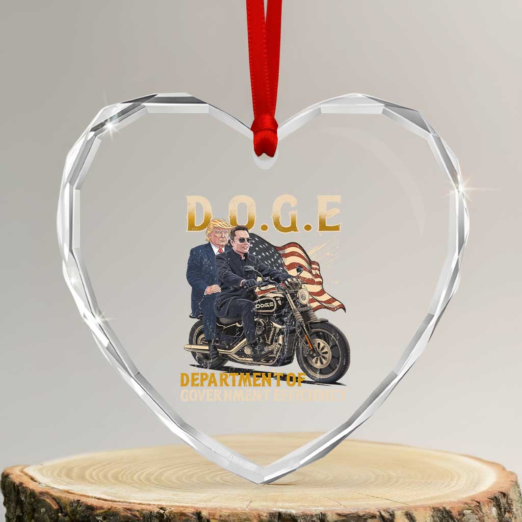 DOGE Department of Government Efficiency Heart Crystal Glass Ornament Funny Trump Musk Cool Motorbike TS10 Transparent Glass 3'' Heart Print Your Wear