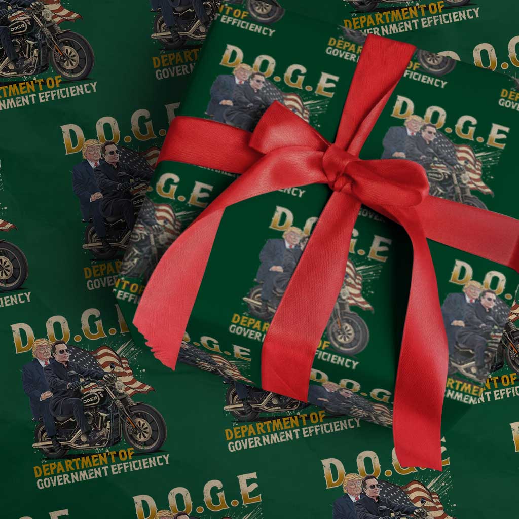 DOGE Department of Government Efficiency Wrapping Paper Roll Funny Trump Musk Cool Motorbike TS10 Green Print Your Wear