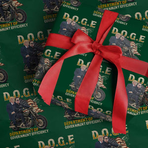 DOGE Department of Government Efficiency Wrapping Paper Roll Funny Trump Musk Cool Motorbike TS10 Green Print Your Wear