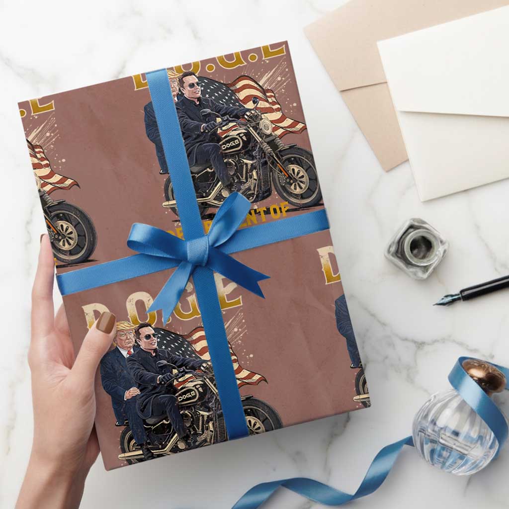 DOGE Department of Government Efficiency Wrapping Paper Roll Funny Trump Musk Cool Motorbike TS10 Mocha Print Your Wear
