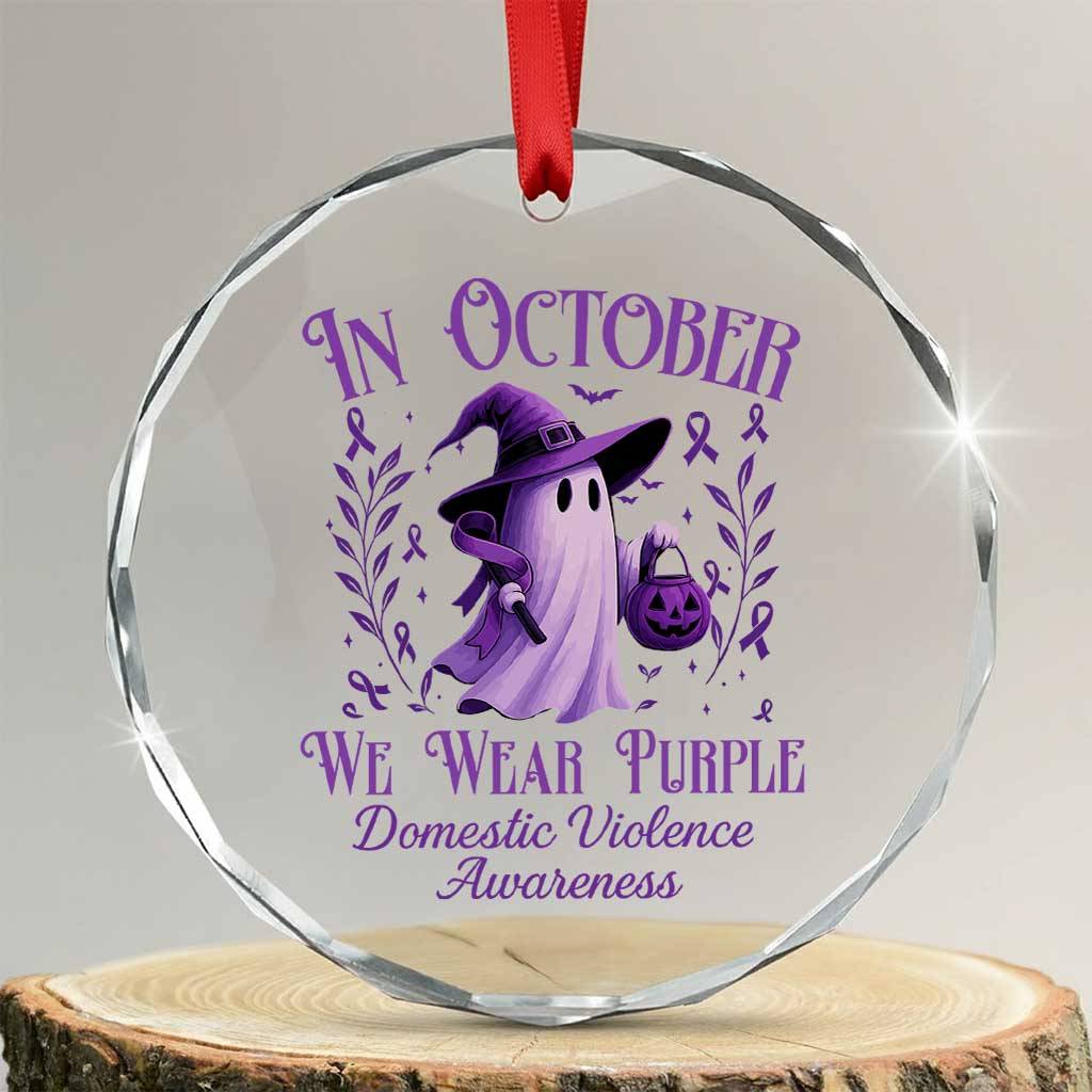 Domestic Violence Awareness Crystal Glass Ornament Halloween October Wear Purple Ghost - Print Your Wear