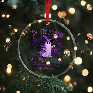 Domestic Violence Awareness Crystal Glass Ornament Halloween October Wear Purple Ghost - Print Your Wear