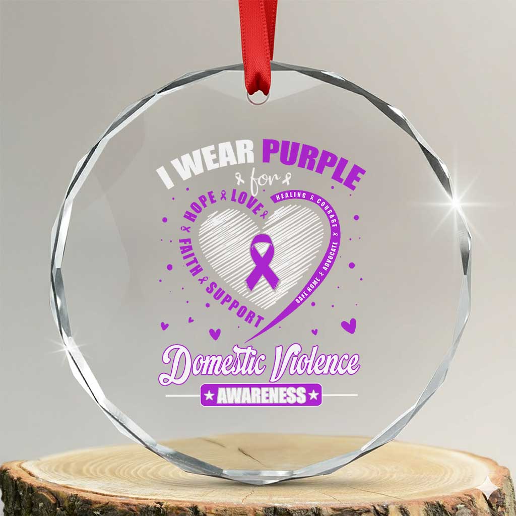 Domestic Violence Awareness Crystal Glass Ornament Purple Ribbon Support Survivor TS10 Transparent Glass 3'' Circle Print Your Wear