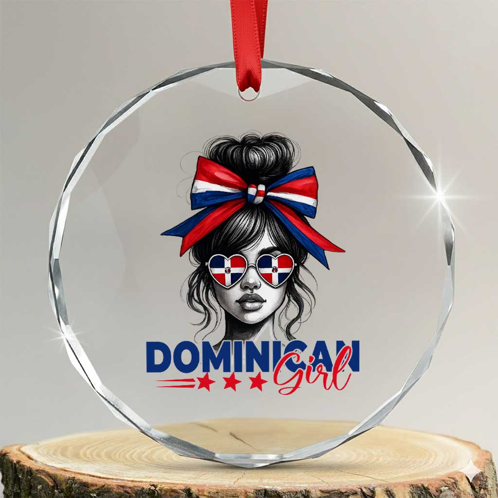 Dominican Girl Crystal Glass Ornament Messy Bun Caribbean Dominican Republic DR Flag TS10 Transparent Glass 3'' Circle Print Your Wear