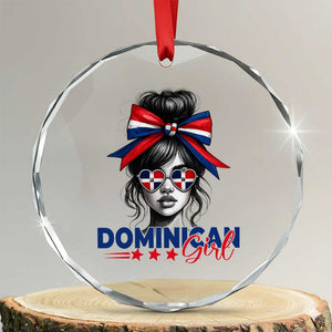 Dominican Girl Crystal Glass Ornament Messy Bun Caribbean Dominican Republic DR Flag TS10 Transparent Glass 3'' Circle Print Your Wear