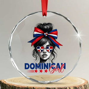 Dominican Girl Crystal Glass Ornament Messy Bun Caribbean Dominican Republic DR Flag - Print Your Wear
